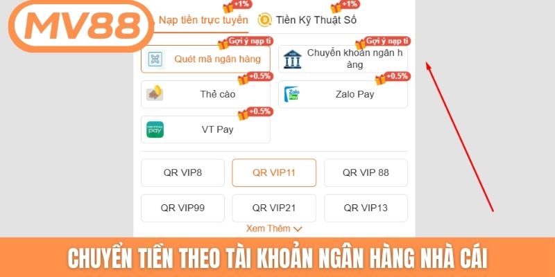 Chuyển tiền theo tài khoản ngân hàng nhà cái