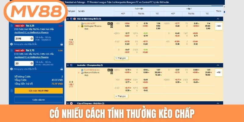 Có nhiều cách tính thưởng kèo chấp