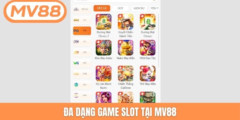 Đa dạng game slot tại MV88