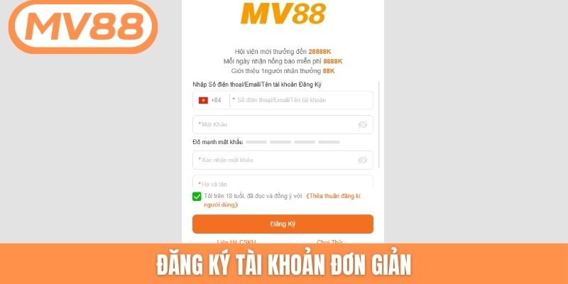 Đăng ký tài khoản đơn giản