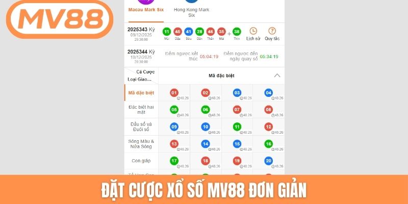 Đặt cược xổ số MV88 đơn giản