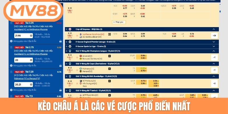 Kèo châu Á là các vé cược phổ biến nhất