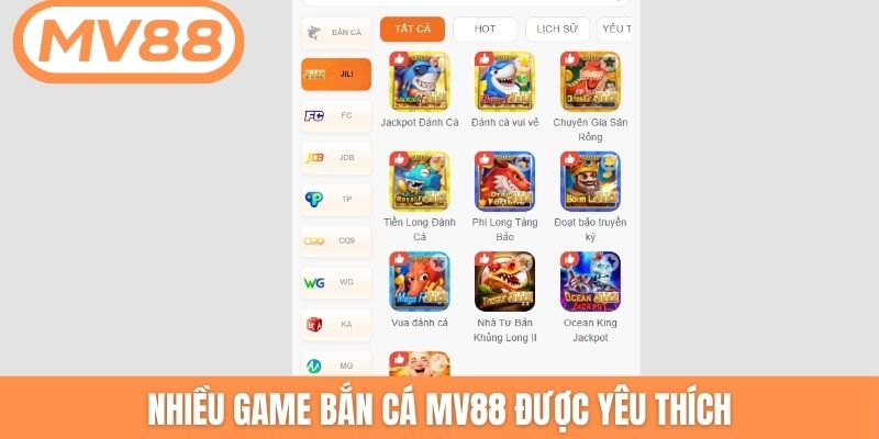 Nhiều game bắn cá MV88 được yêu thích