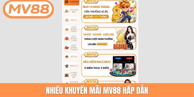 Nhiều khuyến mãi MV88 hấp dẫn