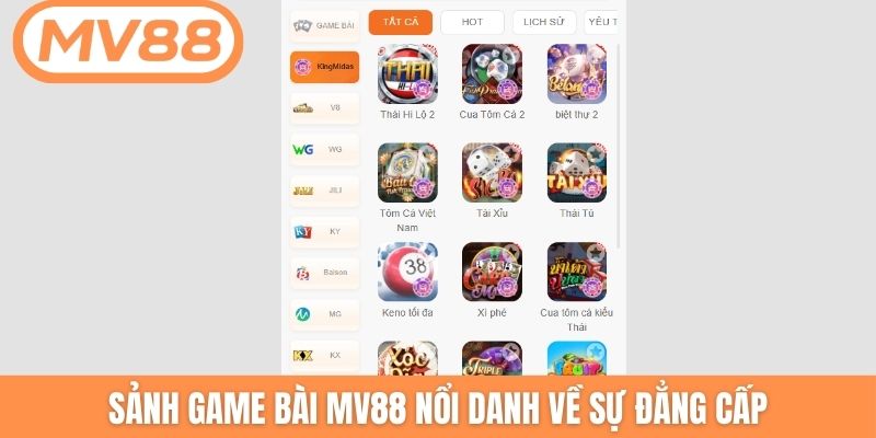 Sảnh game bài MV88 nổi danh về sự đẳng cấp