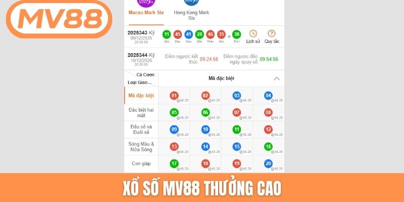 Xổ số MV88 thưởng cao